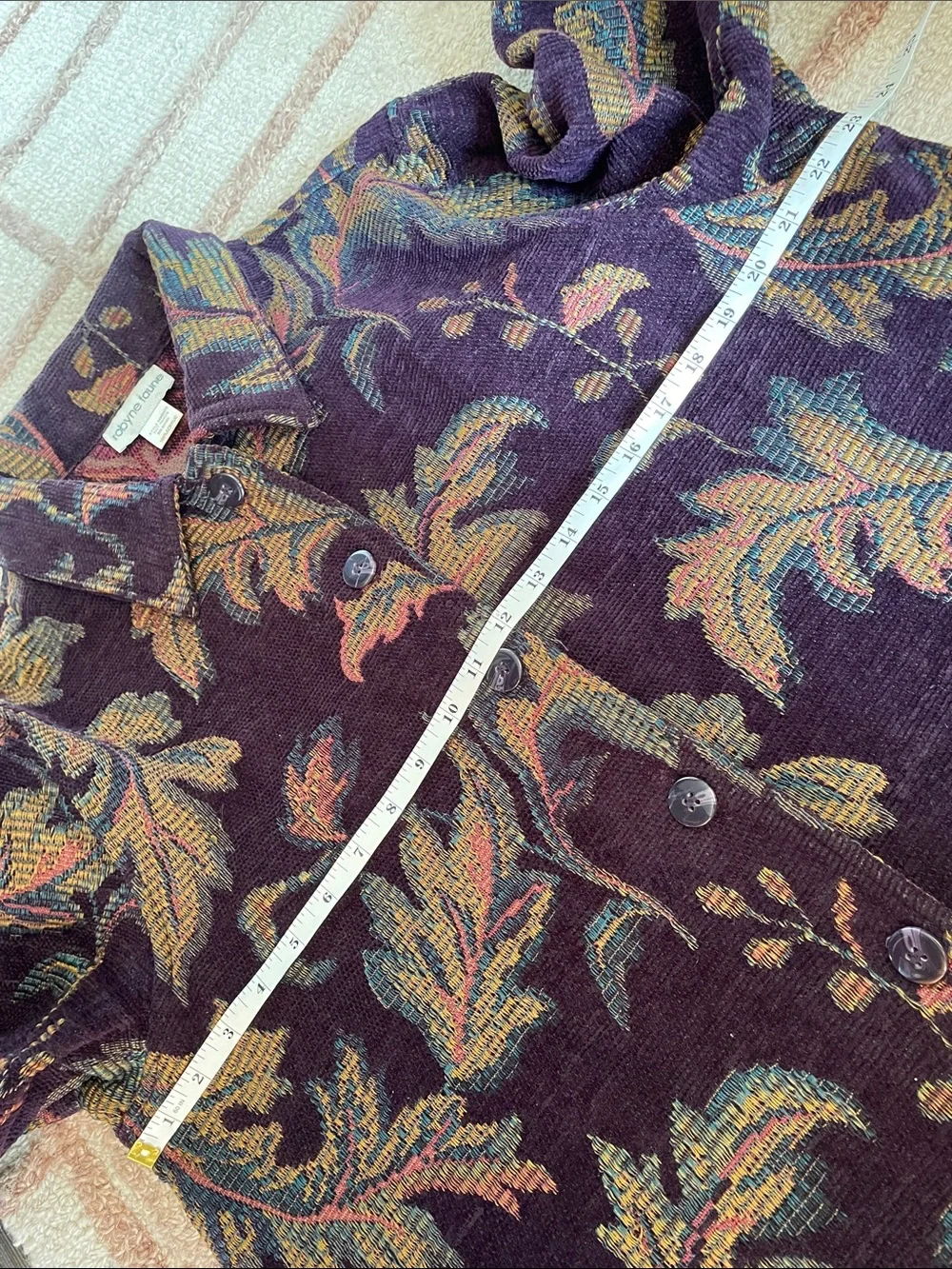 Vintage Robyne Faune Tapestry Jacket Purple Floral Leaf Brocade Knit Coat Sz XL